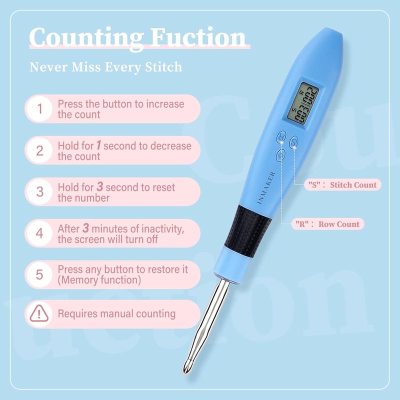 INMAKER Light up Crochet Hooks Ergonomic Soft Grip, Large Counting Crochet Hook Set Digital, Lighted Crochet Needles Kit with Case - Image 5